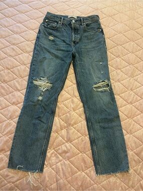 Everlane Dark Blue Ripped Straight Jeans
